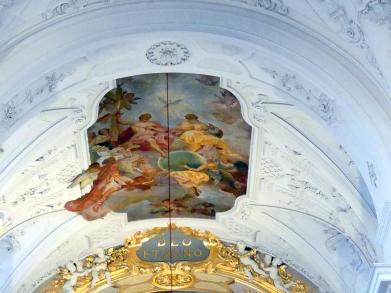 Johann Baptist Zimmermann (1701–1757), Fresken im Ostteil (1945 weitgehend zerstört), Würzburg, Kollegiatstift Neumünster, ehem. Stiftskirche, jetzt Pfarrkirche St. Johannes Evangelist, 1732