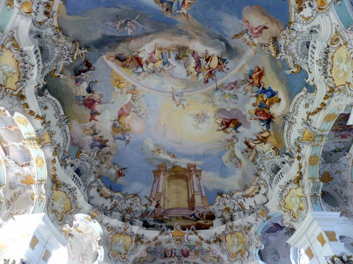 Johann Baptist Zimmermann (1701–1757), Fresken im Hauptraum, Wies, Wallfahrtskirche Zum Gegeißelten Heiland (zur Prämonstratenser-Abtei Steingaden gehörig), 1753–1754, Bild 9/40