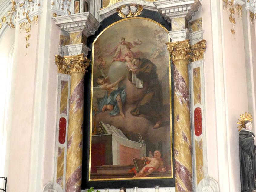 Matthäus Günther (1730–1787), Südliches Seitenaltarblatt Der Hl. Antonius von Padua mit dem Jesuskind, Abtei (Südtirol), Pfarrkirche St. Leonhard und Jakobus Major, 1776