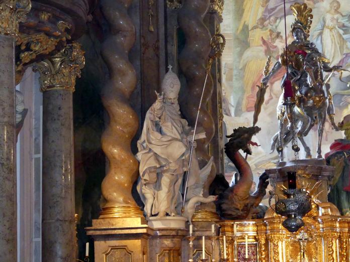 Egid Quirin Asam (1714–1748), Statue St. Martin am Hochaltar, Weltenburg, Benediktinerabtei, Klosterkirche St. Georg und St. Martin, 1721–1735, Bild 1/2