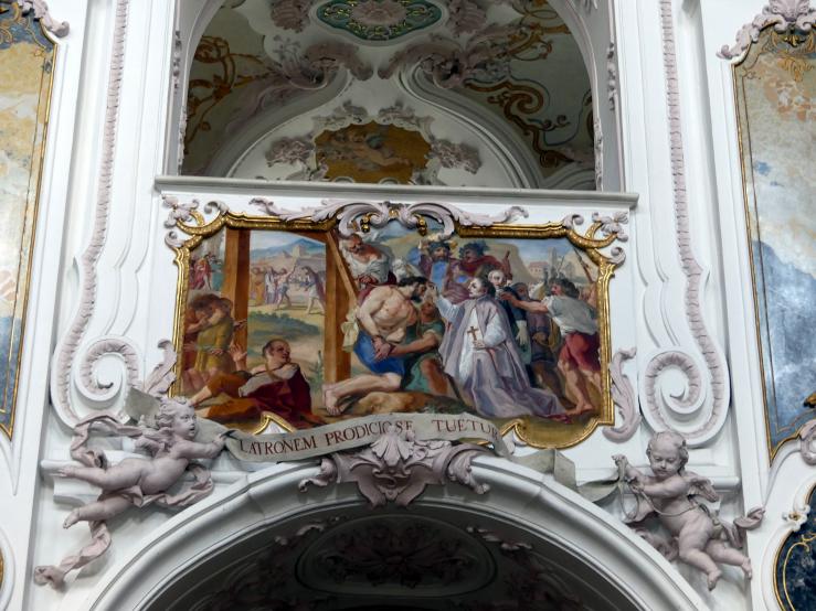 Cosmas Damian Asam (1713–1738), Fresko Die Tugenden des Hl. Korbinian an der Westpartie des Mittelschiffgewölbes, Freising, Dom St. Maria und St. Korbinian, 1723–1724