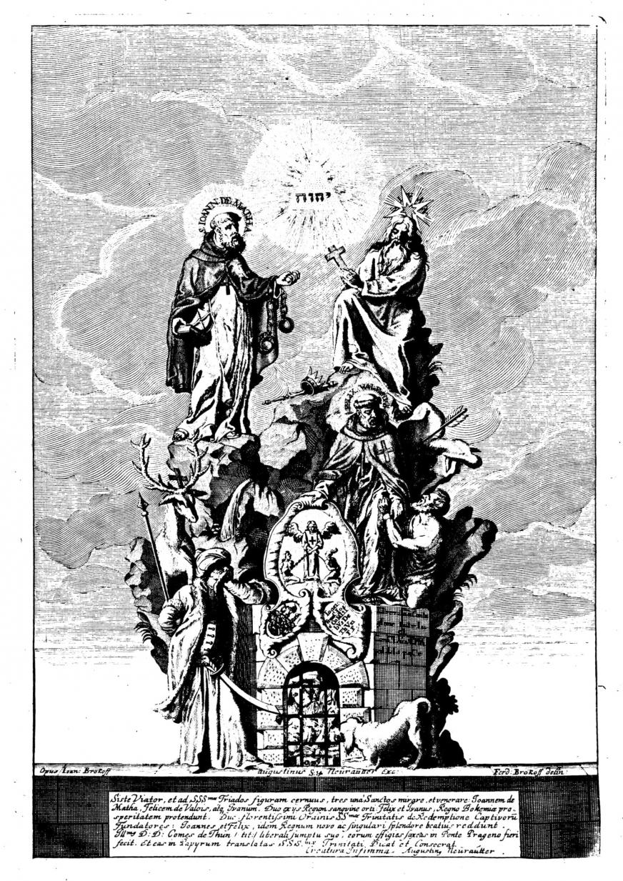 Ferdinand Maximilian Brokoff (1707–1731), Gruppe der Heiligen Johann v. Matha, Felix von Valois (beide Gründer des Trinitarierordens) und Iwan, Prag, Karlsbrücke, 1714