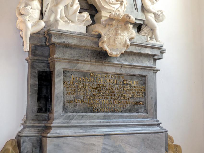 Ferdinand Maximilian Brokoff (1707–1730), Grabmal des Johann Georg von Wolff (gemeinsam mit Johann Adam Karinger, Entwurf von Johann Bernhard Fischer von Erlach), Breslau, Kirche St. Elisabeth, 1721–1723, Bild 3/12