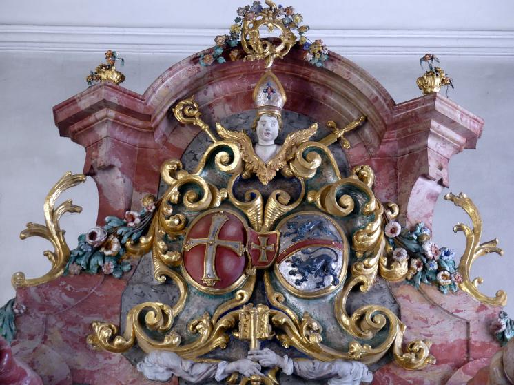 Johann Joseph Christian (1727–1777), Hochaltar (Tabernakel 1770 von Michael Feichtmayer ersetzt), Wilfingen, Pfarrkirche St. Johannes Nepomuk, 1731, Bild 7/17
