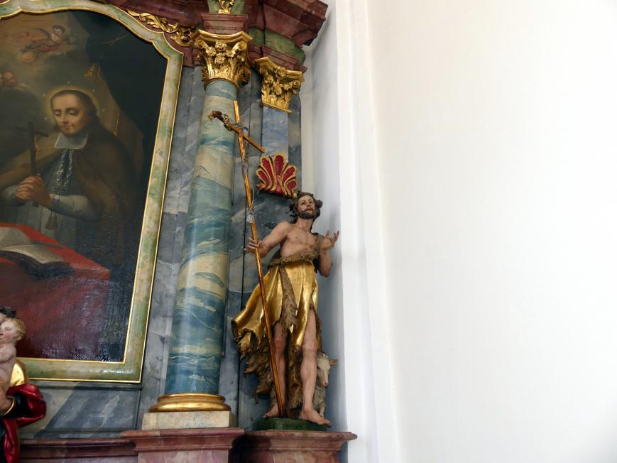 Johann Joseph Christian (1727–1777), Skulpturen hl. Johannes der Täufer, hl. Sebastian, hl. Johannes Evangelist, hl. Apollonia, hl. Vitus, Mater Dolorosa, Feldhausen (Gammertingen), Pfarrkirche St. Nikolaus, 1745