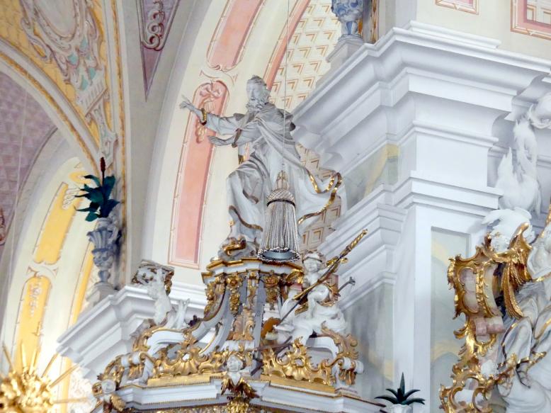 Christian Jorhan der Ältere (1750–1802), Figuren auf dem Schalldeckel der Kanzel, Mallersdorf, ehem. Klosterkirche, heute Pfarrkirche St. Johannes Evangelist, 1776, Bild 1/7
