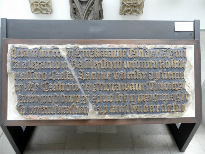 Zwei Tafeln mit dem Text der Basler Kompaktaten, Prag-Neustadt, Karlsplatz, Heilig-Blut- oder Fronleichnamskapelle (1791 abgerissen), jetzt Prag-Holešovice, Lapidarium, Saal 2, 1436