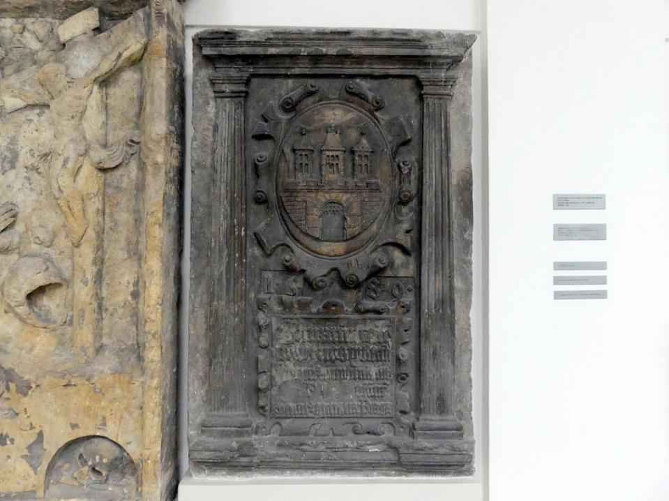 Gedenktafel für die Reparatur der Sova-Mühlen auf der Insel Kampa in Prag, Prag-Kleinseite, Insel Kampa, jetzt Prag-Holešovice, Lapidarium, Saal 3, 1589