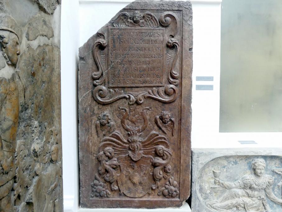 Grabmal von Pavel Hendrych von Frankenstein (gestorben 20.5.1624), Prag-Altstadt, ehem. Kirche Unsere Liebe Frau Na Louži (St. Maria an der Lake) (1791 abgerissen), jetzt Prag-Holešovice, Lapidarium, Saal 3, 1624
