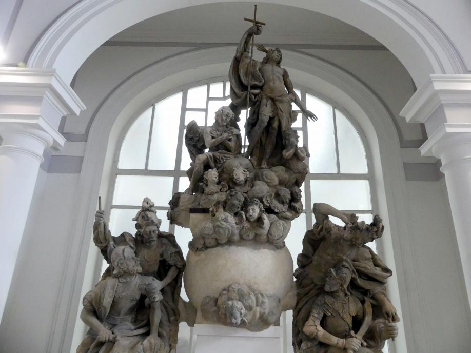 Johann Michael Brüderle (1739–1740), Skulptur der Auferstehung Christi, Prag-Hradschin, Prager Loreto, ehem. Kapuzinerkloster, jetzt Prag-Holešovice, Lapidarium, Saal 4, 1740, Bild 3/4