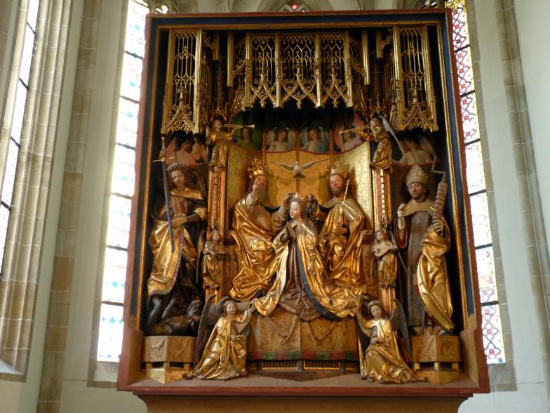 Michael Pacher (1461–1497), Grieser Altar, Schrein: Marienkrönung, Bozen-Gries, Alte Pfarrkirche Unsere Liebe Frau, 1471–1475, Bild 2/3