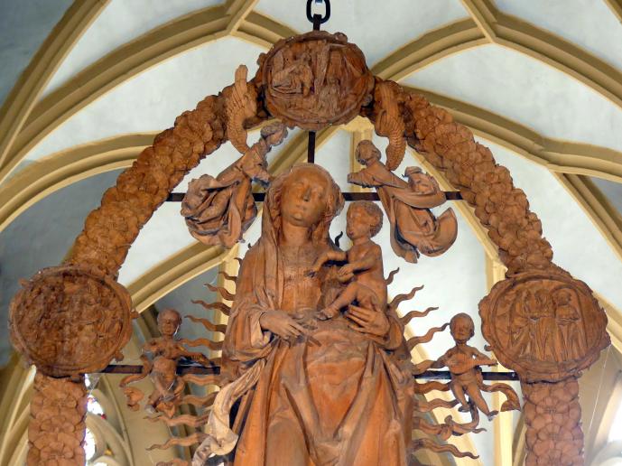 Tilman Riemenschneider (1487–1523), Maria im Rosenkranz, Volkach, Wallfahrtskirche Maria im Weingarten, 1521–1524