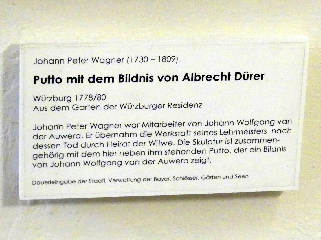 Johann Peter Wagner (1755–1797), Putto mit dem Bildnis Albrecht Dürers, Würzburg, ehem. fürstbischöfliche Residenz, jetzt Würzburg, Museum für Franken (ehem. Mainfränkisches Museum), 1778–1780, Bild 2/2