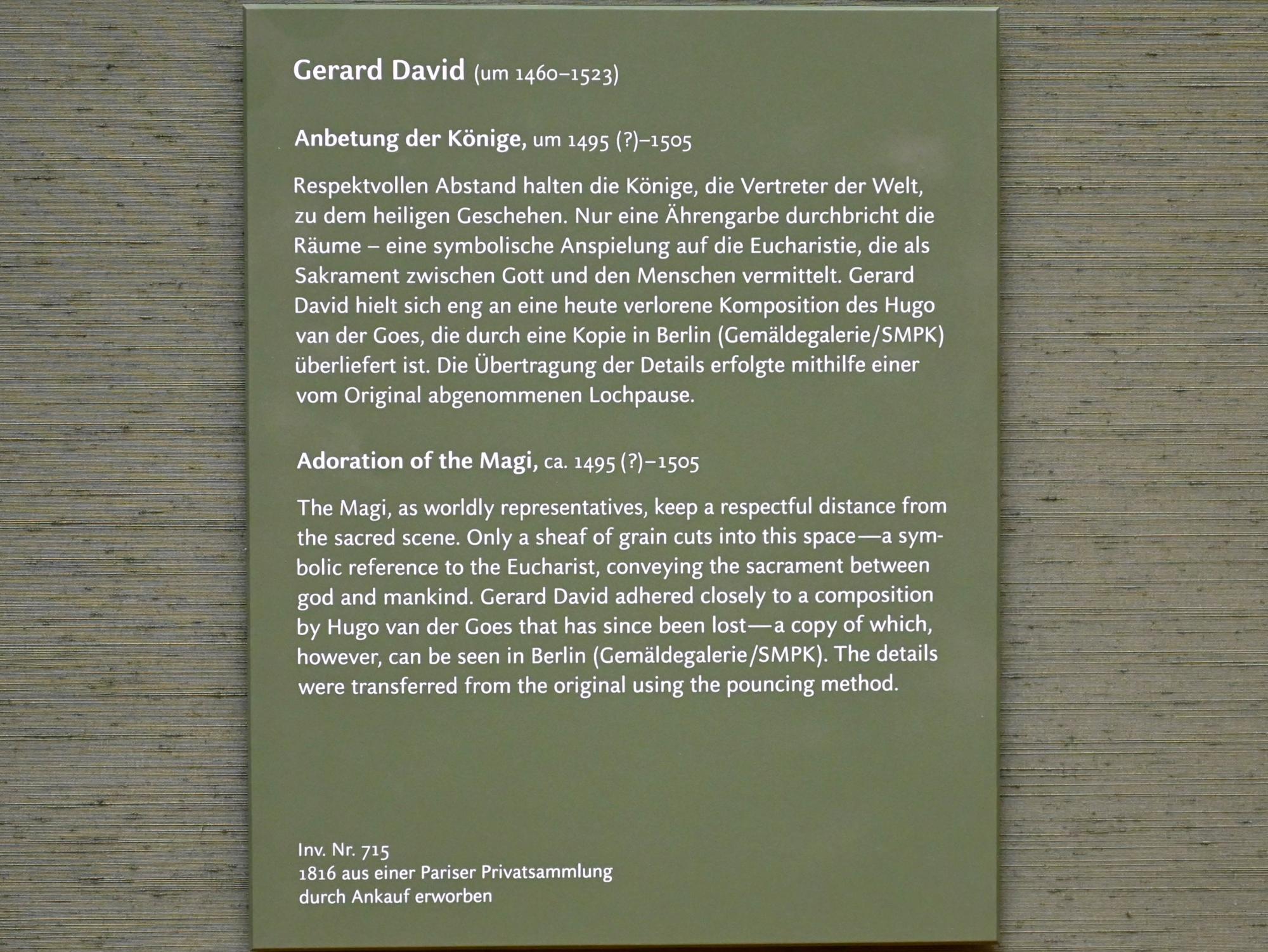 Gerard David (1475–1519), Anbetung der Könige, München, Alte Pinakothek, Obergeschoss Saal I, um 1495–1505, Bild 2/2