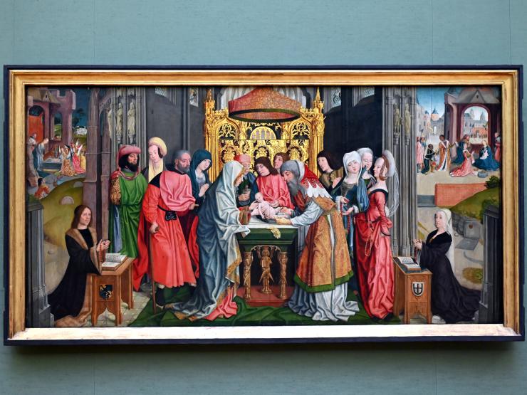 Meister der heiligen Sippe (1420–1500), Beschneidung Christi, München, Alte Pinakothek, Obergeschoss Saal III, um 1500–1510, Bild 1/2