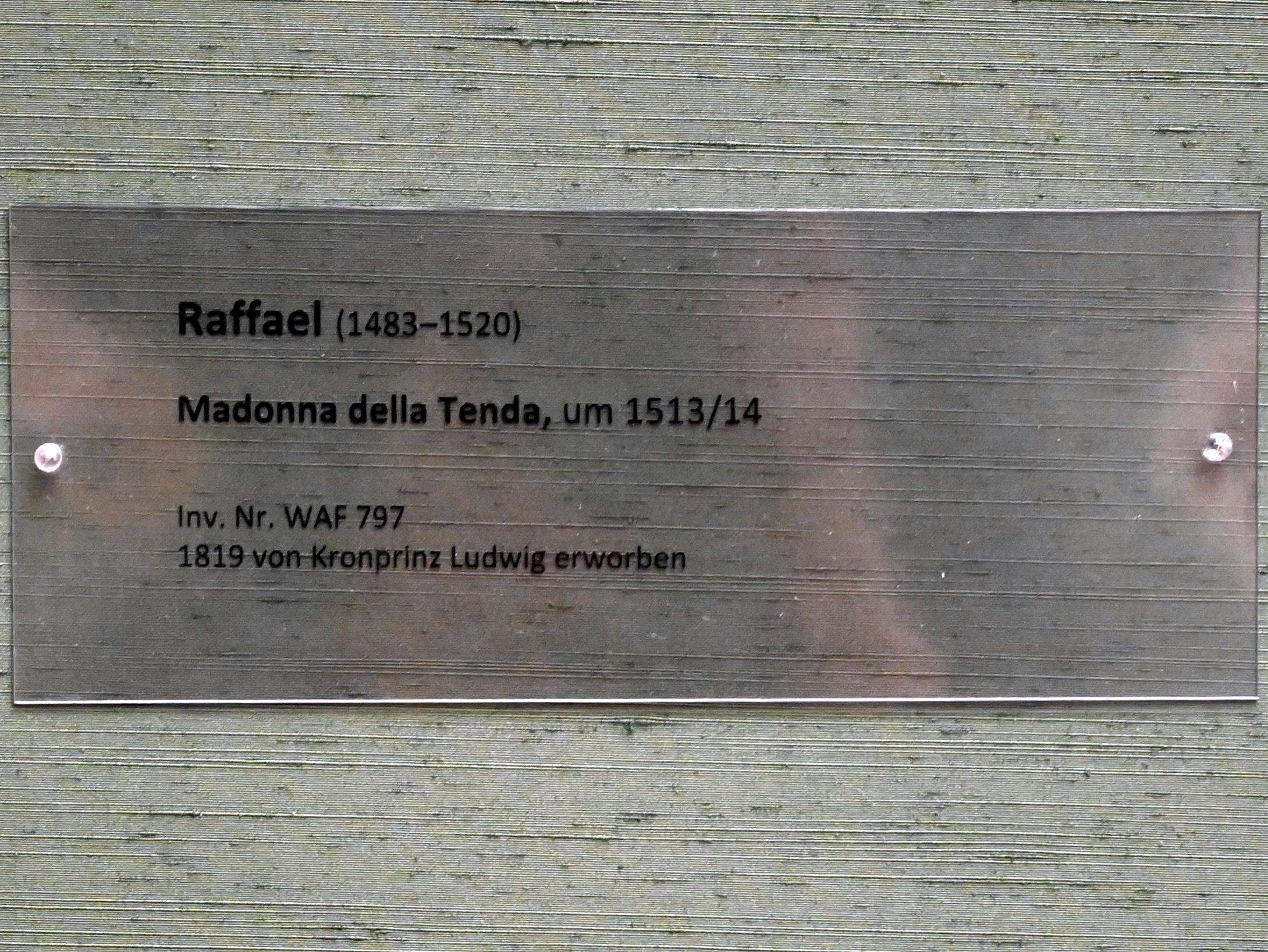 Raffael (Raffaello Sanzio da Urbino, Raffaello Santi) (1501–1519), Madonna della Tenda, München, Alte Pinakothek, Obergeschoss Saal V, um 1513–1514, Bild 2/2