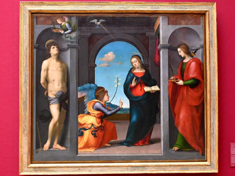 Mariotto Albertinelli (1506–1511), Verkündigung Mariae zwischen den hll. Sebastian und Lucia, München, Alte Pinakothek, Obergeschoss Saal IV, um 1507–1508