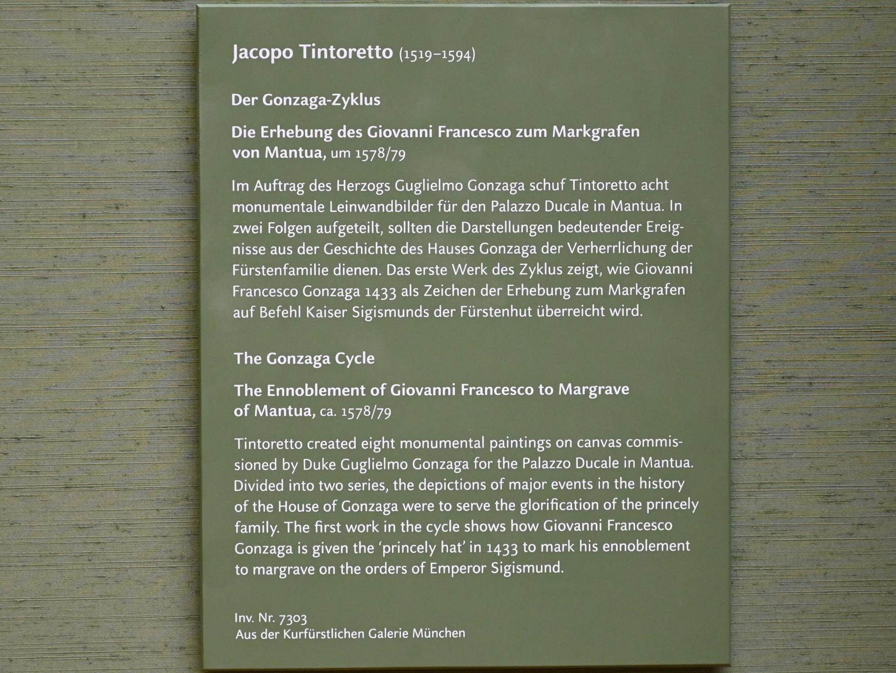 Tintoretto (Jacopo Robusti) (1540–1590), Die Erhebung des Giovanni Francesco zum Markgrafen von Mantua, Mantua, Palazzo Ducale, jetzt München, Alte Pinakothek, Obergeschoss Saal V, um 1578–1579, Bild 2/2