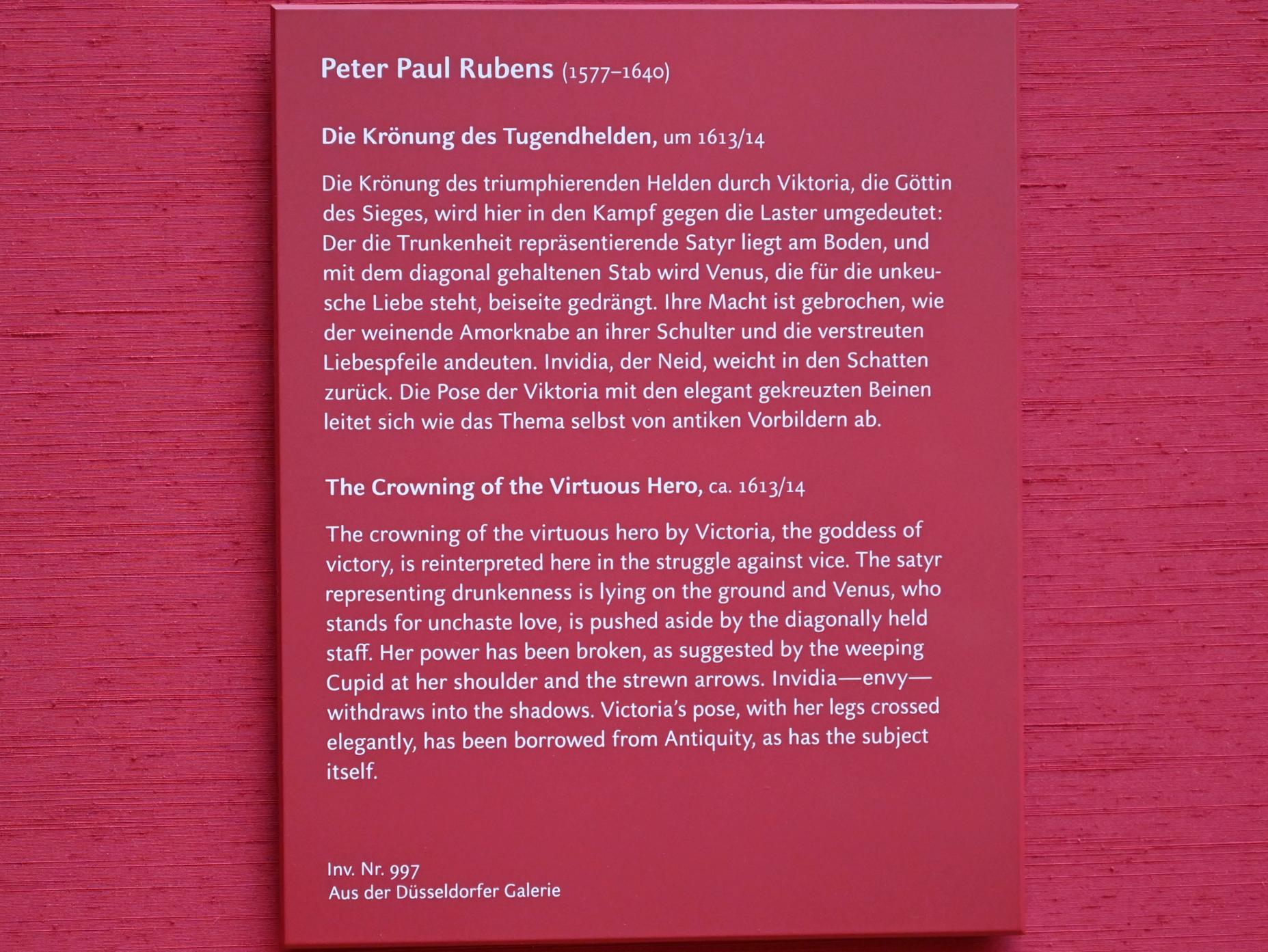 Peter Paul Rubens (1598–1650), Die Krönung des Tugendhelden, München, Alte Pinakothek, Obergeschoss Saal VII, um 1613–1614, Bild 2/2