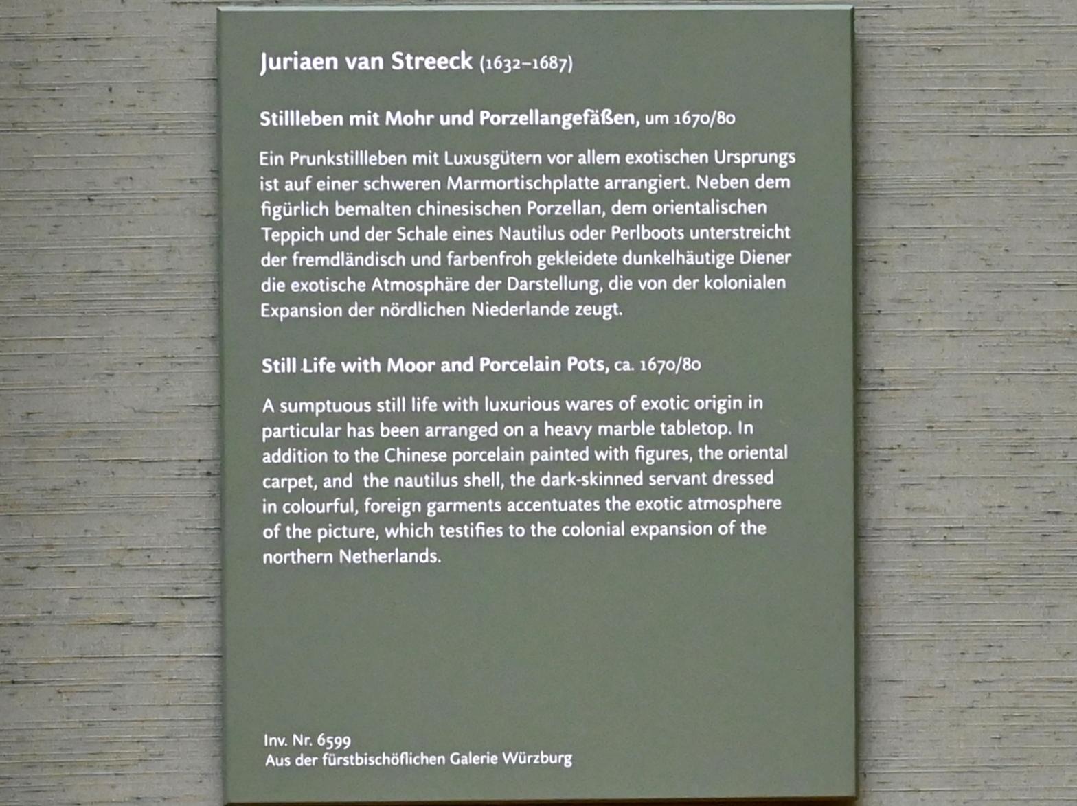 Juriaen van Streeck (1675–1687), Stillleben mit Mohr und Porzellangefäßen, München, Alte Pinakothek, Obergeschoss Saal IX, um 1670–1680, Bild 2/2