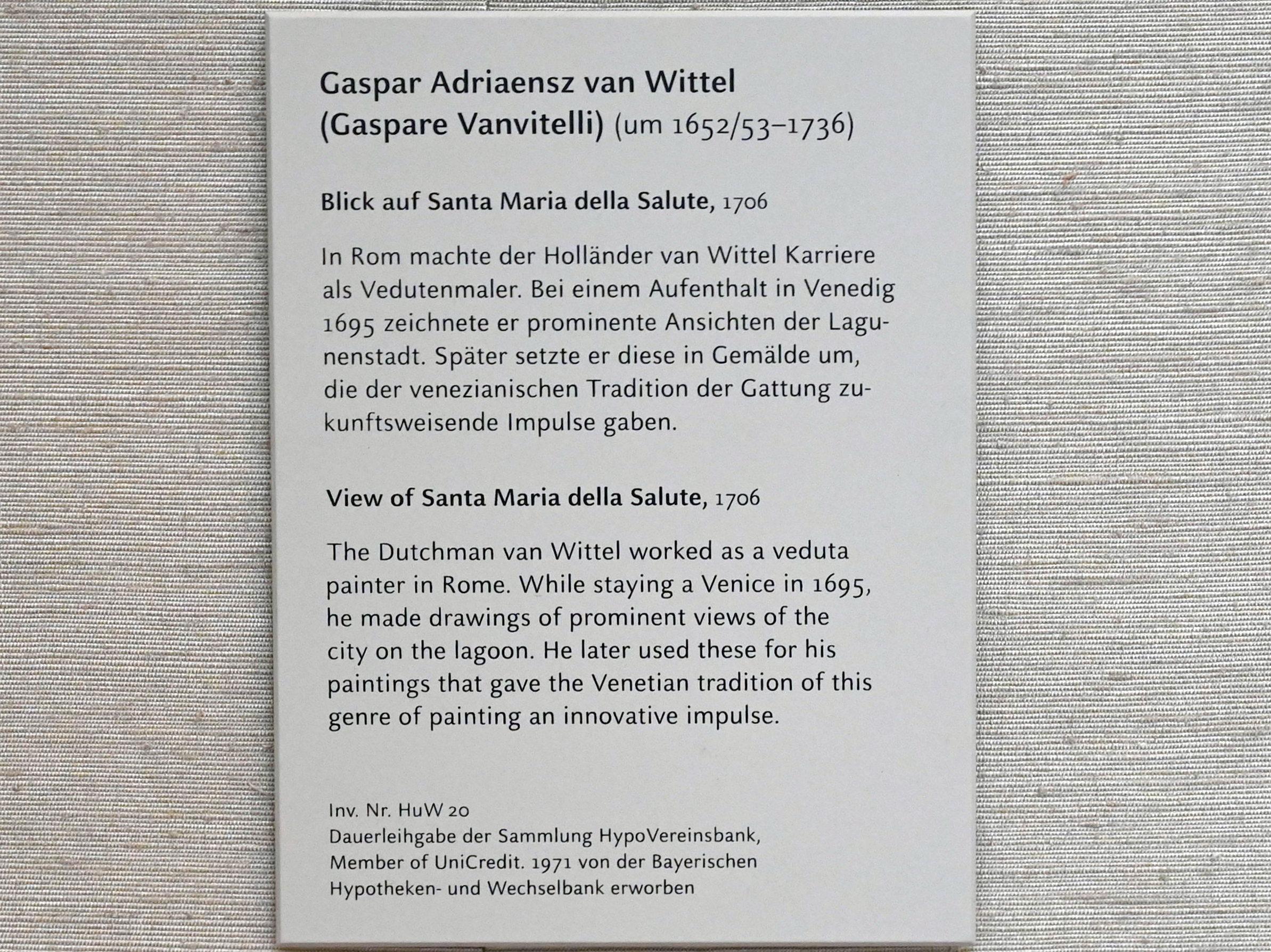 Gaspar Adriaensz. van Wittel (Gaspare Vanvitelli) (1693–1711), Blick auf Santa Maria della Salute, München, Alte Pinakothek, Obergeschoss Saal XIIb, 1706, Bild 2/2