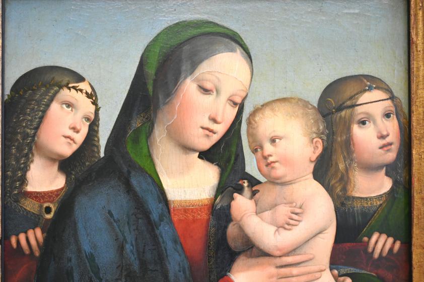 Francesco Francia (Raibolini) (1487–1515), Maria mit dem Kinde und zwei Engeln, München, Alte Pinakothek, Obergeschoss Kabinett 4, um 1495, Bild 3/3
