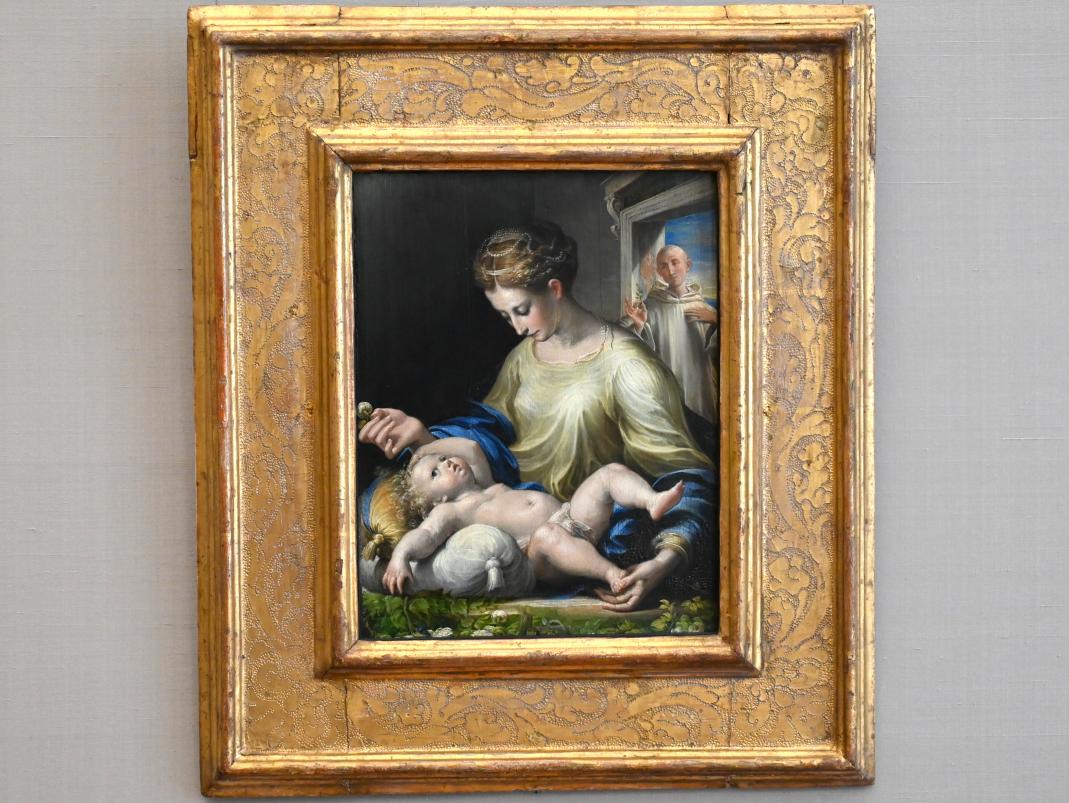 Parmigianino (Girolamo Francesco Maria Mazzola) (1519–1539), Maria mit Kind und einem Mönch, München, Alte Pinakothek, Obergeschoss Kabinett 5, um 1530, Bild 1/2