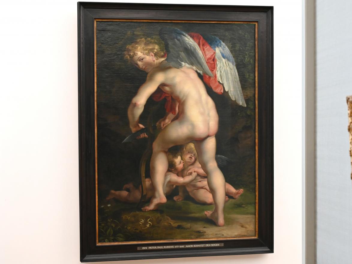 Peter Paul Rubens (1598–1650), Amor schnitzt den Bogen, München, Alte Pinakothek, Obergeschoss Kabinett 7, 1614, Bild 1/2