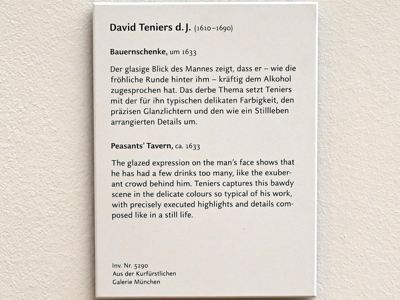 David Teniers der Jüngere (1633–1682), Bauernschenke, München, Alte Pinakothek, Obergeschoss Kabinett 11, um 1633, Bild 2/2