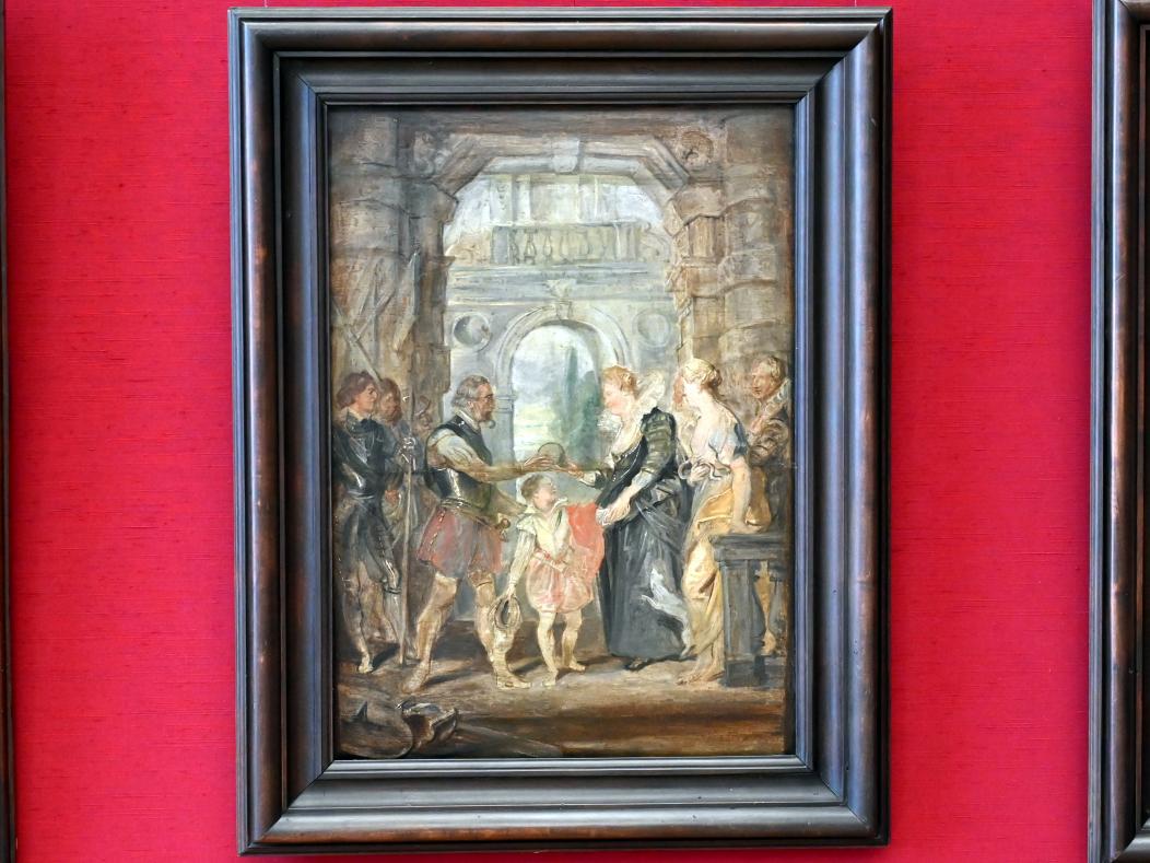 Peter Paul Rubens (1598–1650), Die Übertragung der Regierung an Maria de' Medici (Skizze zum Medici-Zyklus), München, Alte Pinakothek, Obergeschoss Kabinett 12, 1622, Bild 1/2