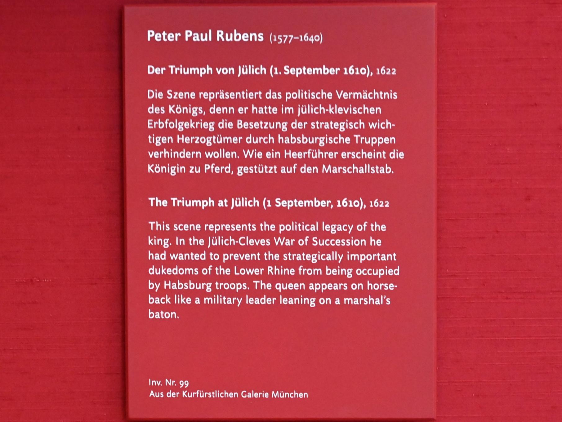 Peter Paul Rubens (1598–1640), Der Triumph von Jülich (Skizze zum Medici-Zyklus), München, Alte Pinakothek, Obergeschoss Kabinett 12, 1622, Bild 2/2