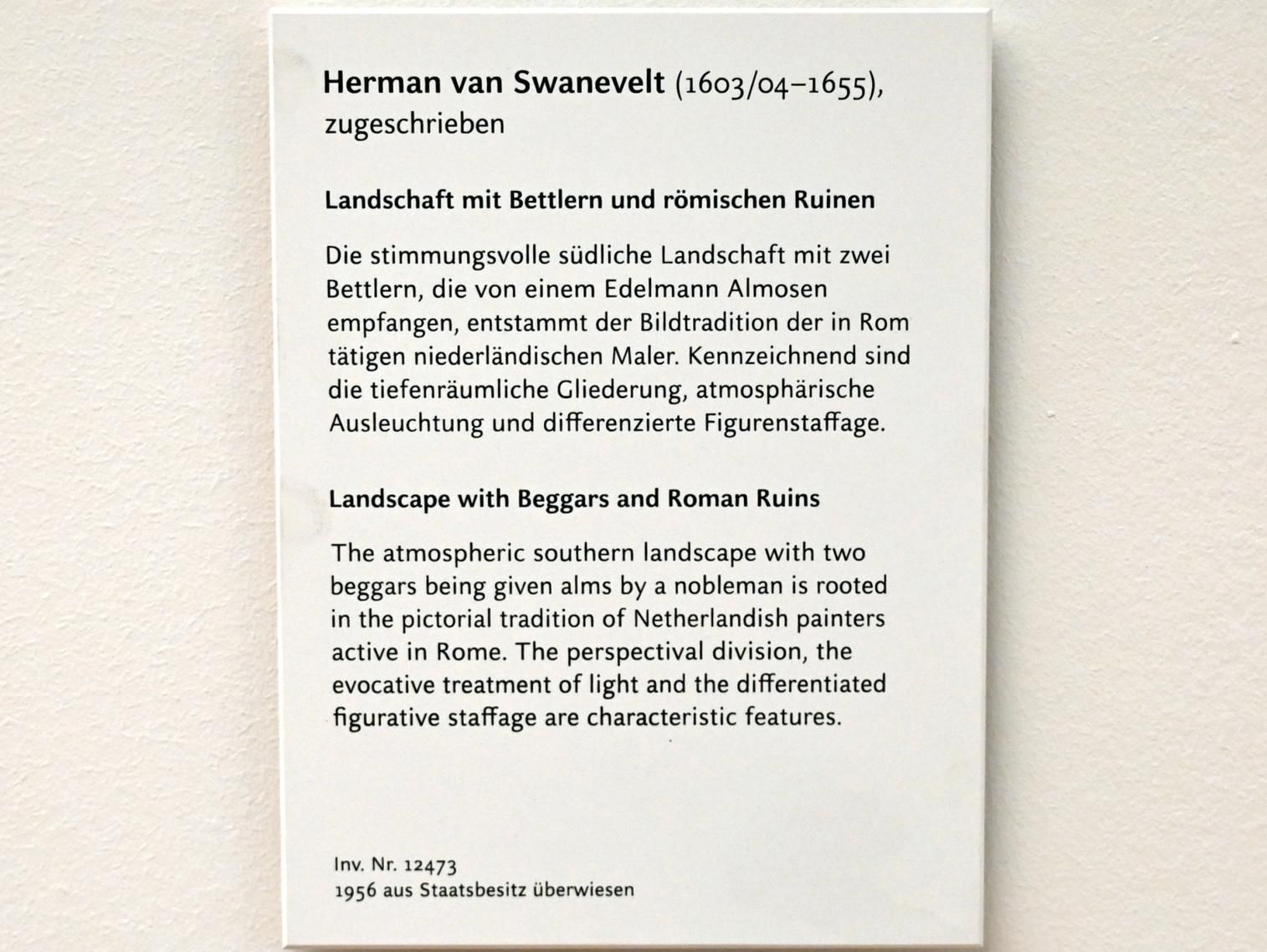 Herman van Swanevelt (1646–1654), Landschaft mit Bettlern und römischen Ruinen, München, Alte Pinakothek, Obergeschoss Kabinett 14, Undatiert, Bild 2/2