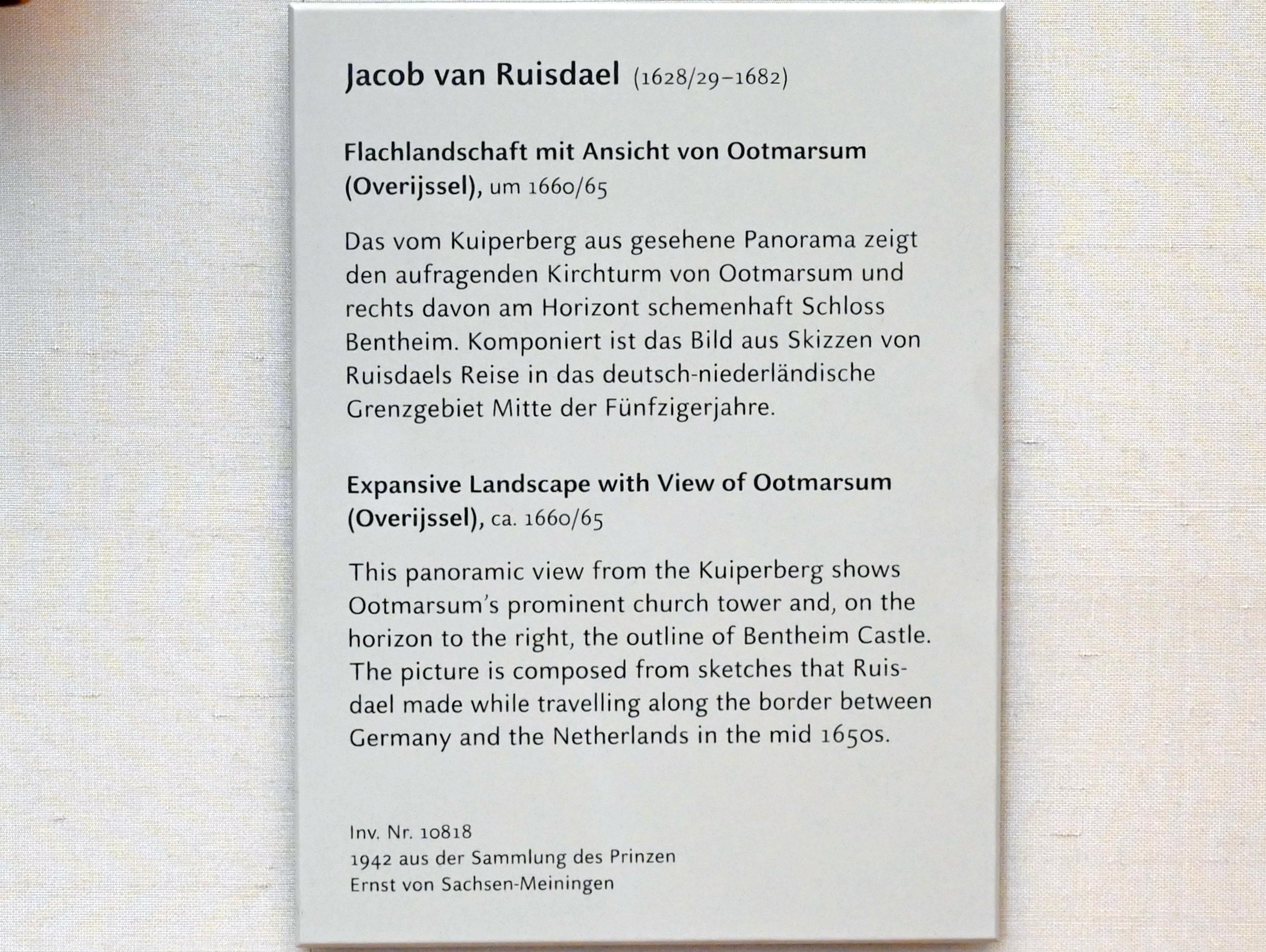 Jacob van Ruisdael (1646–1677), Flachlandschaft mit Ansicht von Ootmarsum (Overijssel), München, Alte Pinakothek, Obergeschoss Kabinett 21, um 1660–1665, Bild 2/2