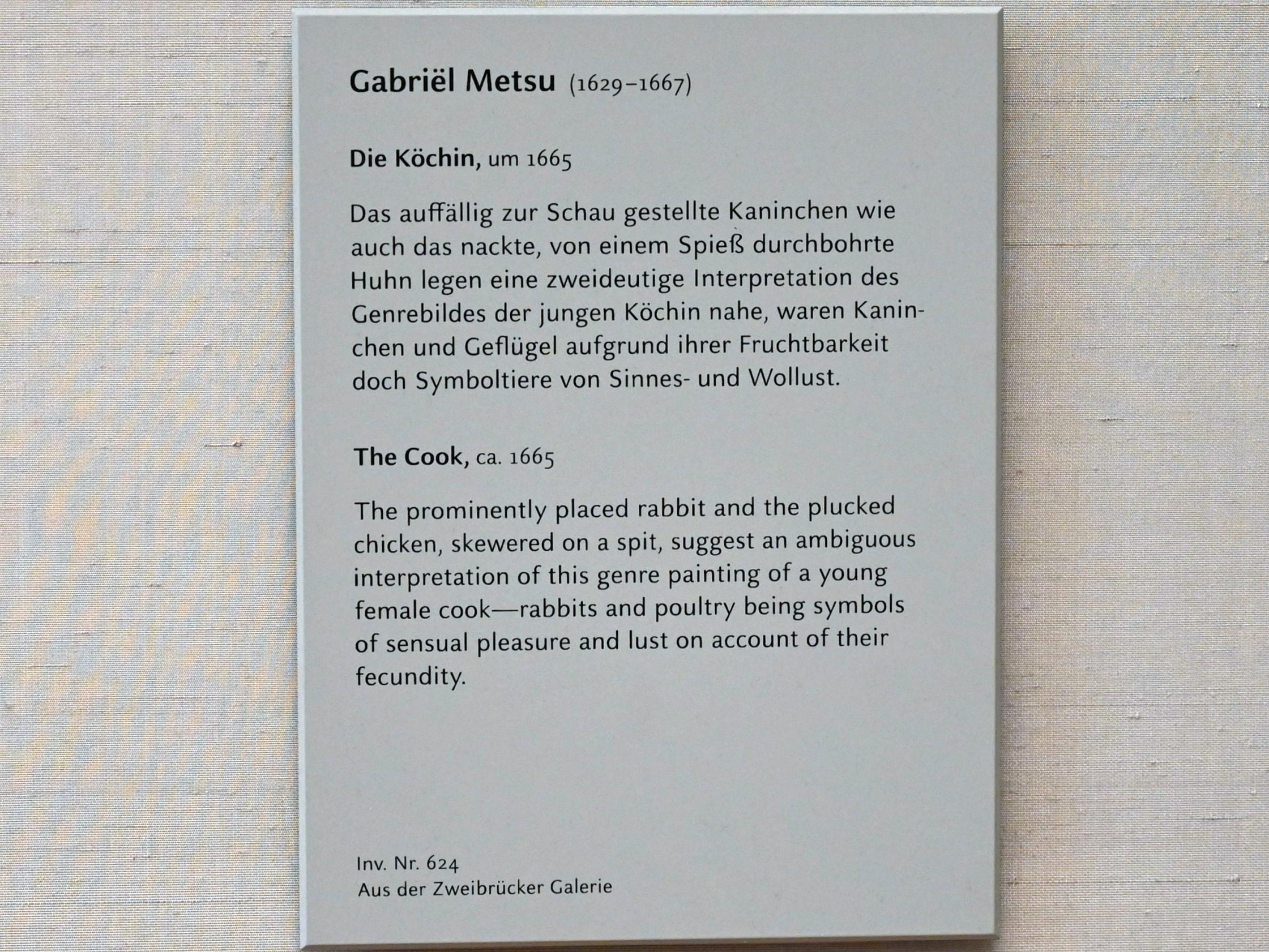 Gabriël Metsu (1653–1665), Die Köchin, München, Alte Pinakothek, Obergeschoss Kabinett 22, um 1665, Bild 2/2