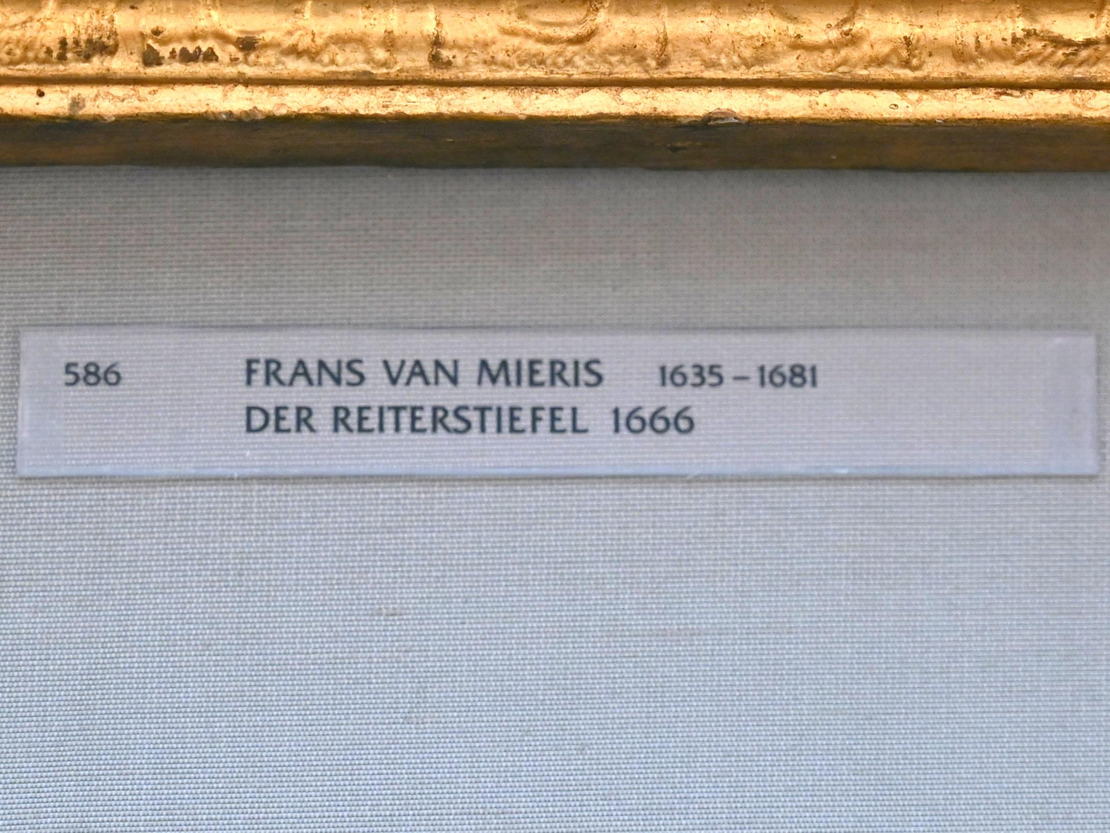 Frans van Mieris der Ältere (1657–1678), Der Reiterstiefel, München, Alte Pinakothek, Obergeschoss Kabinett 22, 1666, Bild 2/2