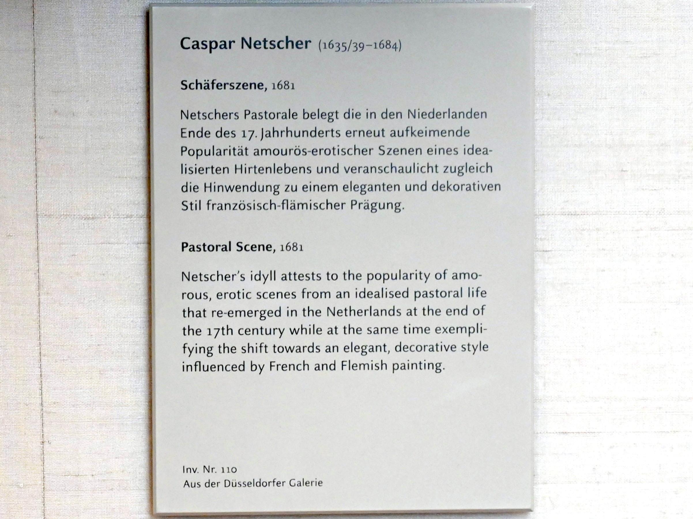 Caspar Netscher (1664–1684), Schäferszene, München, Alte Pinakothek, Obergeschoss Kabinett 23, 1681, Bild 2/2