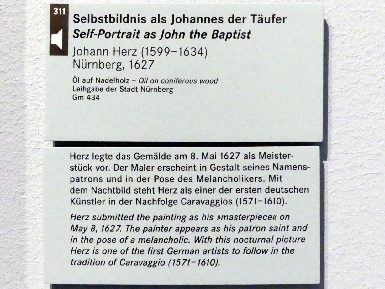 Johann Herz (1627), Selbstbildnis als Johannes der Täufer, Nürnberg, Germanisches Nationalmuseum, Saal 108, 1627, Bild 2/2