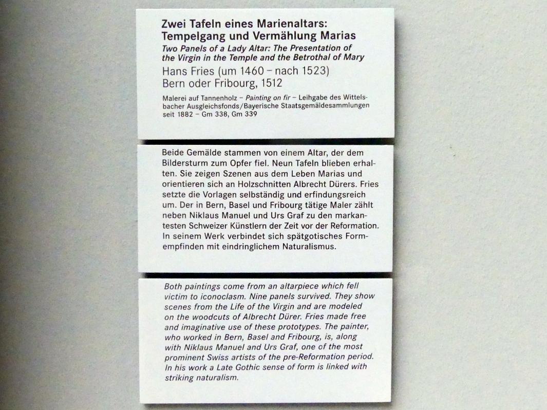 Hans Fries (1501–1512), Zwei Tafel eines Marienaltars: Tempelgang und Vermählung Marias, Nürnberg, Germanisches Nationalmuseum, Saal 111, 1512, Bild 2/2