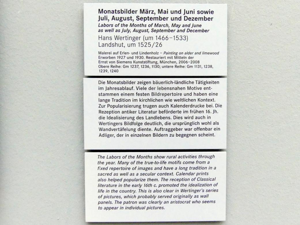 Hans Wertinger (1515–1526), Sieben Tafeln aus einer Folge von Monatsbildern, Nürnberg, Germanisches Nationalmuseum, Saal 113, um 1525–1526, Bild 9/9