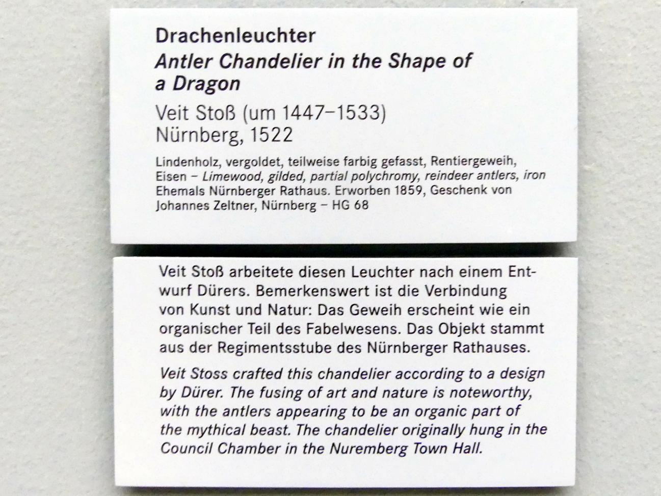 Veit Stoß (1495–1524), Drachenleuchter, Nürnberg, Altes Rathaus, jetzt Nürnberg, Germanisches Nationalmuseum, Saal 114, 1522, Bild 4/4