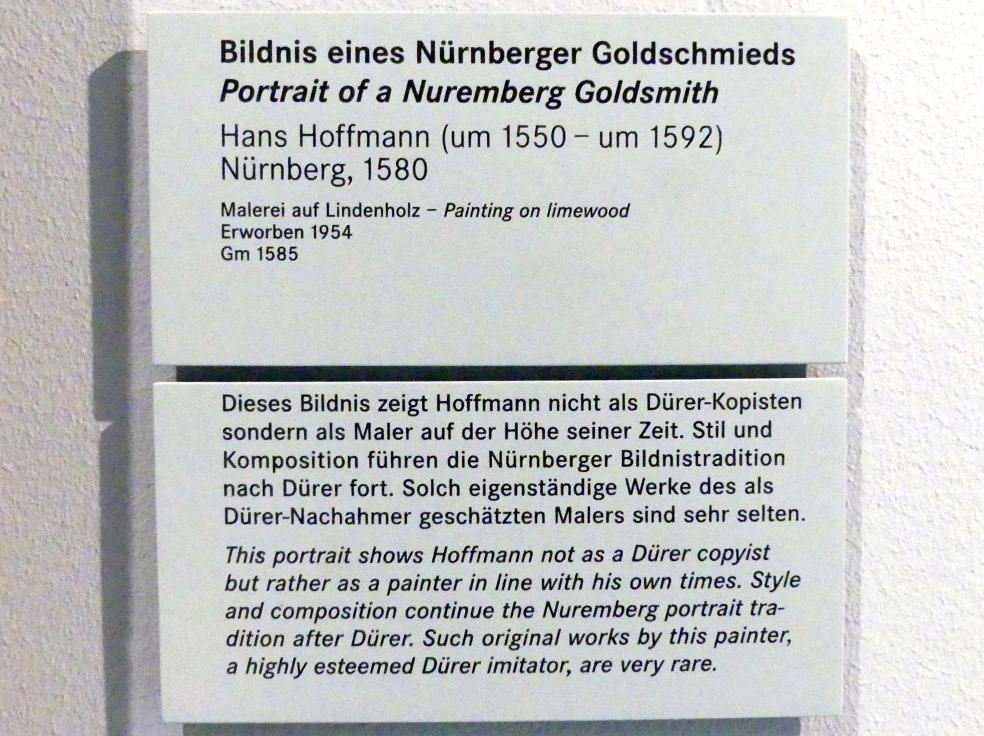 Hans Hoffmann (1578–1580), Bildnis eines Nürnberger Goldschmieds, Nürnberg, Germanisches Nationalmuseum, Saal 114a, 1580, Bild 2/2