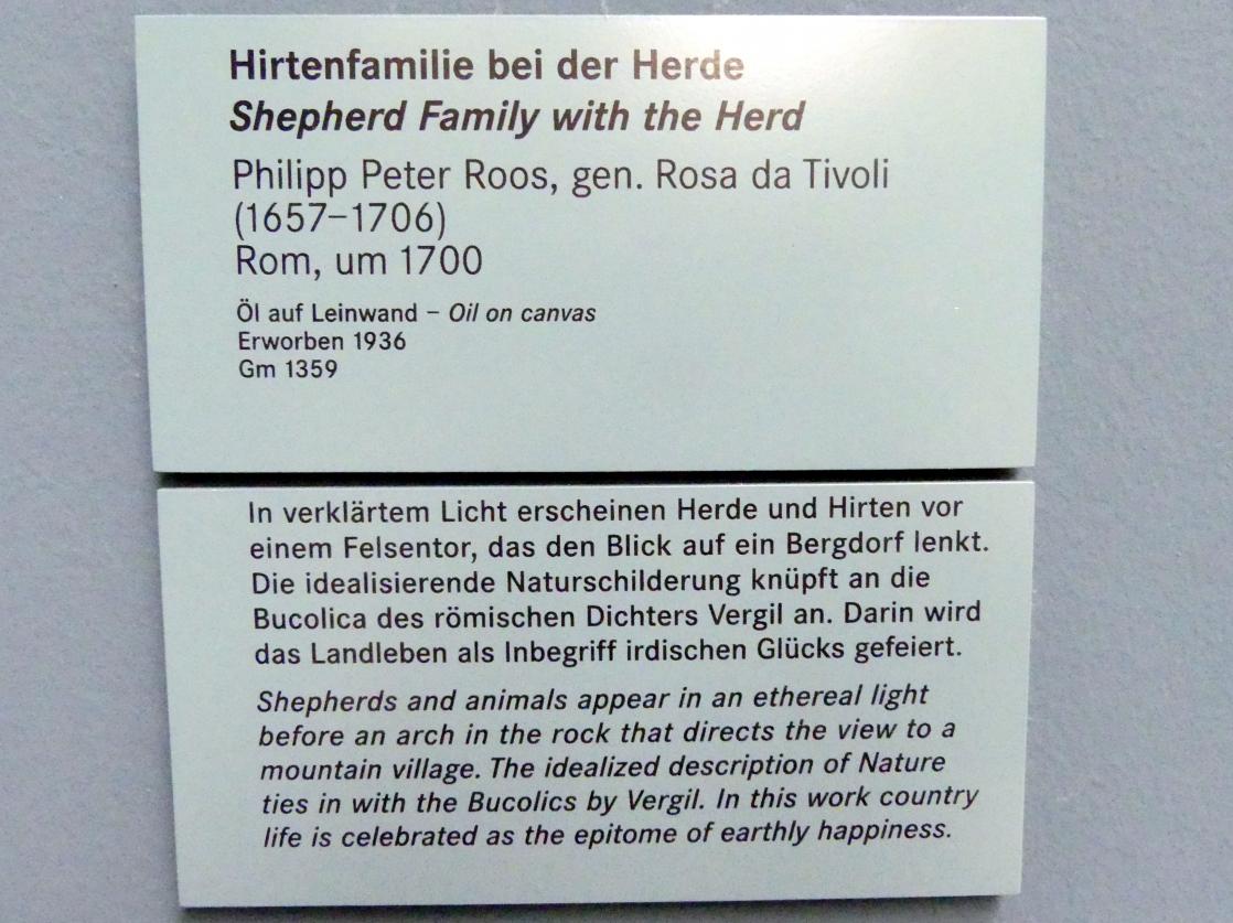 Philipp Peter Roos (Rosa da Tivoli) (1690–1700), Hirtenfamilie bei der Herde, Nürnberg, Germanisches Nationalmuseum, Saal 124, um 1700, Bild 2/2