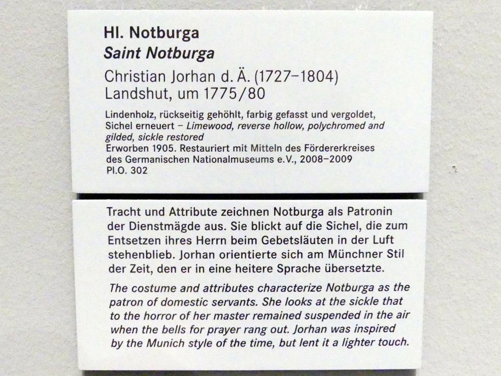 Christian Jorhan der Ältere (1750–1802), Hl. Notburga, Nürnberg, Germanisches Nationalmuseum, Saal 128, um 1775–1780, Bild 4/4