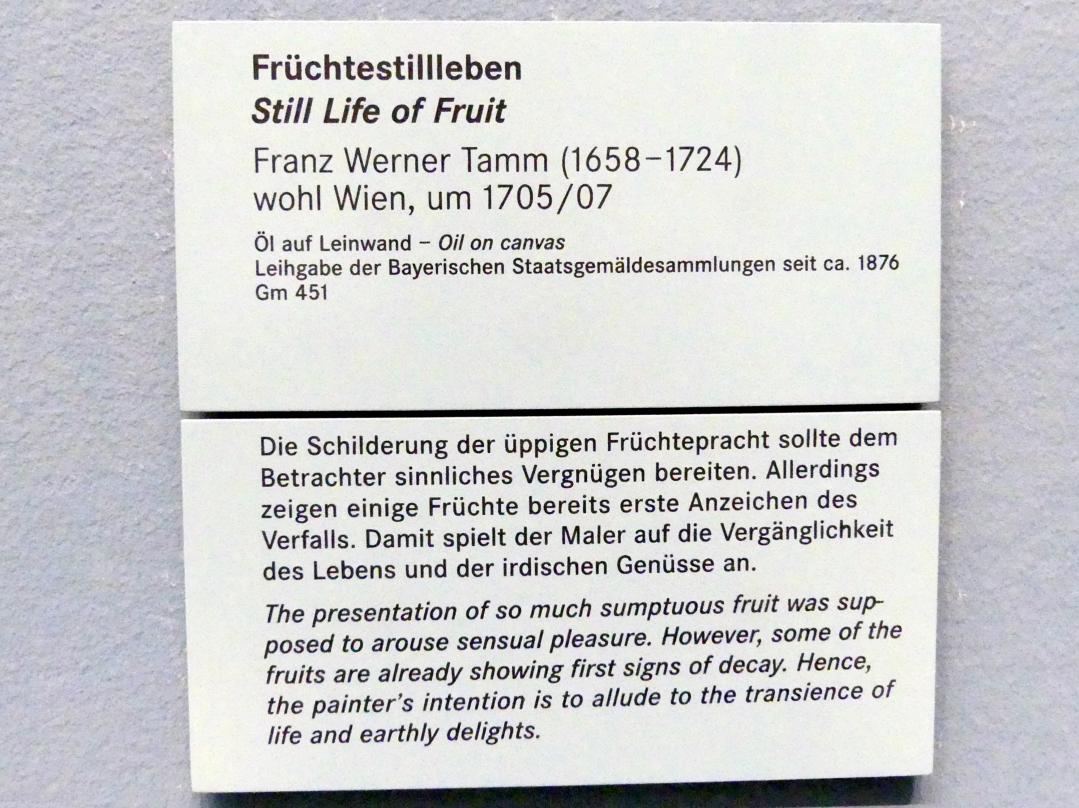 Franz Werner Tamm (1691–1717), Früchtestillleben, Nürnberg, Germanisches Nationalmuseum, Saal 129, 1705–1707, Bild 2/2