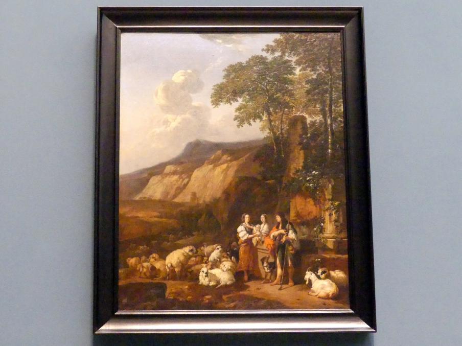 Johann Heinrich Roos (1660–1685), Italienische Landschaft mit Bürgerfamilie als Hirten, Nürnberg, Germanisches Nationalmuseum, Saal 129, 1669, Bild 1/2