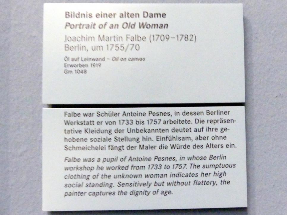 Joachim Martin Falbe (1750–1763), Bildnis einer alten Dame, Nürnberg, Germanisches Nationalmuseum, Saal 129, um 1755–1770, Bild 2/2