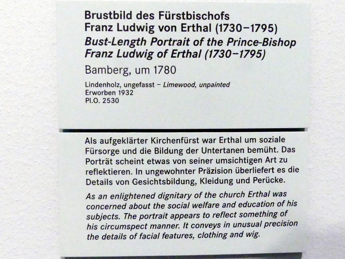 Brustbild des Fürstbischofs Franz Ludwig von Erthal (1730-1795), Nürnberg, Germanisches Nationalmuseum, Saal 130, um 1780, Bild 2/2