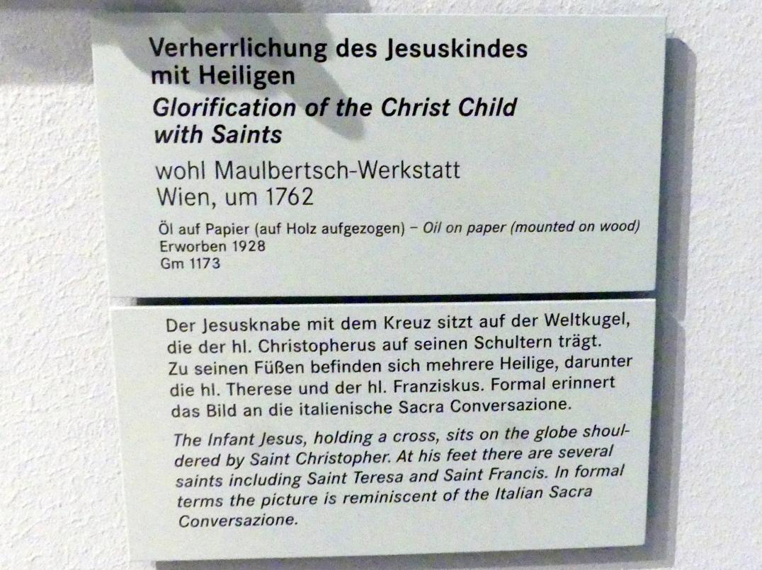 Franz Anton Maulbertsch (Werkstatt) (1762), Verherrlichung des Jesuskindes mit Heiligen, Nürnberg, Germanisches Nationalmuseum, Saal 133, um 1762, Bild 2/2