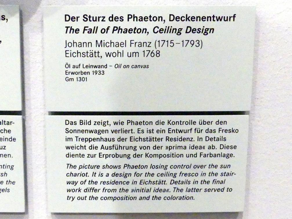Johann Michael Franz (1768–1770), Sturz des Phaethon, Deckenentwurf, Nürnberg, Germanisches Nationalmuseum, Saal 133, um 1768, Bild 2/2