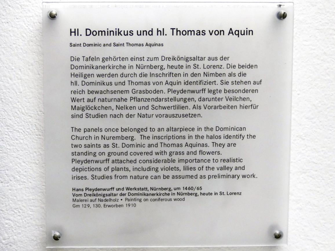Hans Pleydenwurff (1456–1470), Hl. Dominikus und hl. Thomas von Aquin, Nürnberg, ehem. Dominikanerkloster St. Marien, jetzt Nürnberg, Germanisches Nationalmuseum, Saal 39, um 1460–1465, Bild 2/2